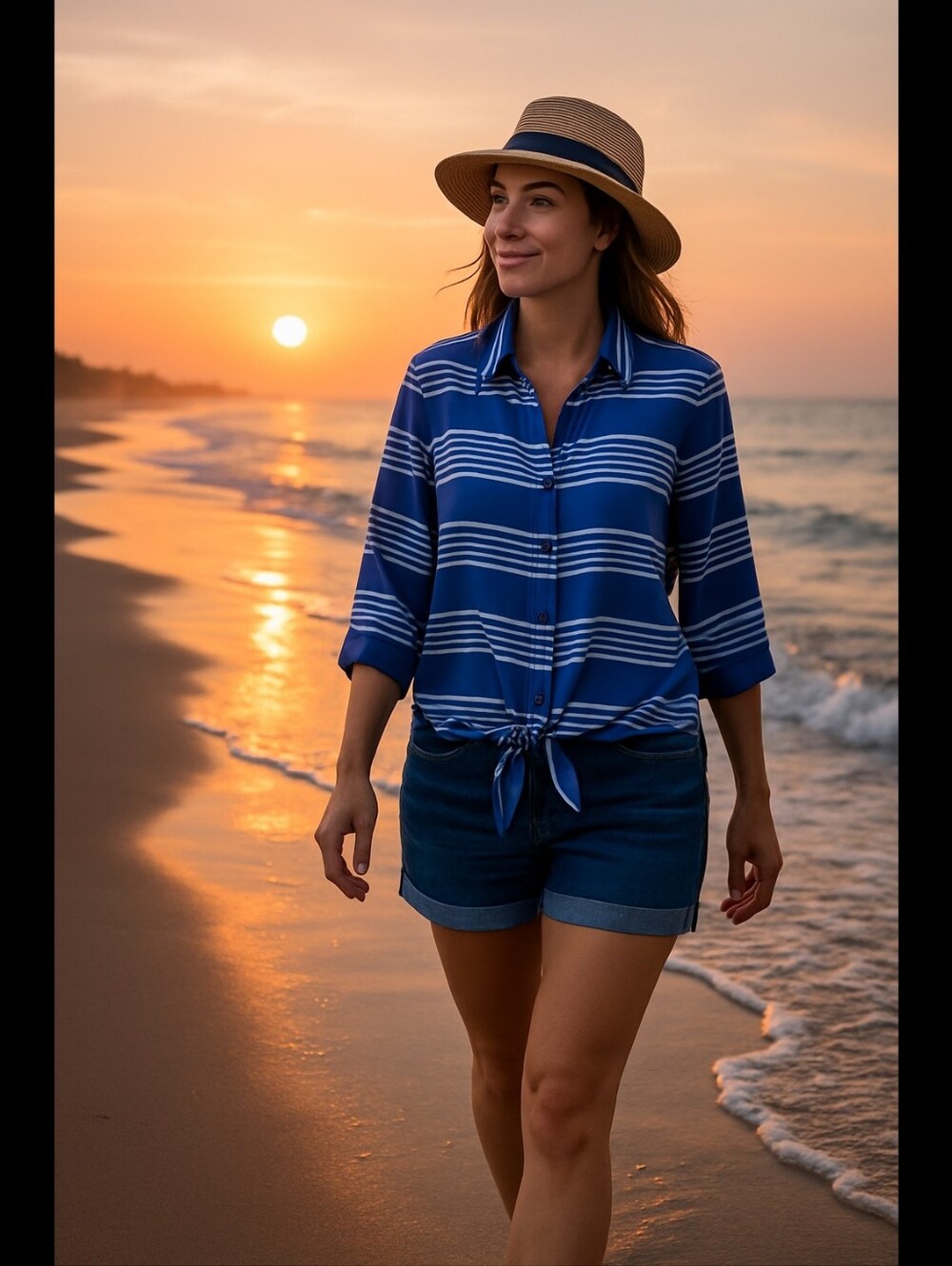 Reitman's Sheer Blue and White Striped Tie-Front Button Down Shirt
